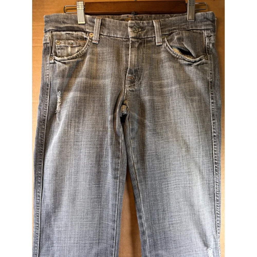 7 For All Mankind Jeans Womens 29 Gray A Pocket Flare Distressed Low Rise Denim